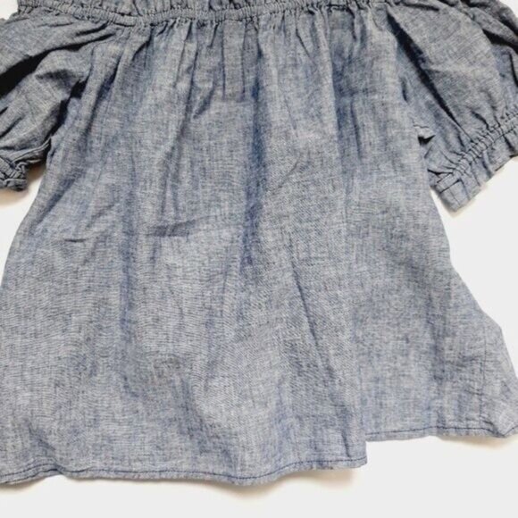 JOE FRESH Off Shoulder Short Sleeve Chambray Blue Top Sz S - Picture 13 of 13